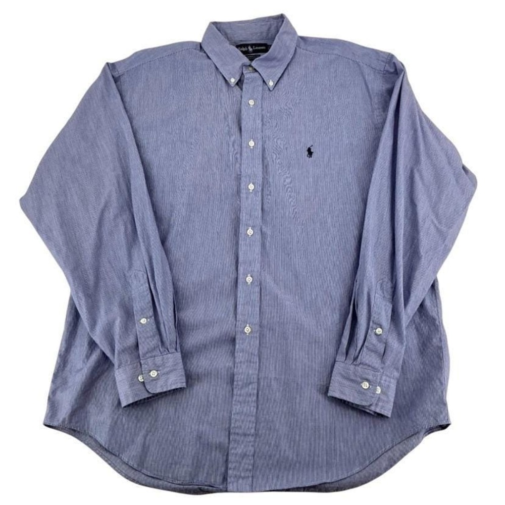 Vintage Ralph Lauren Yarmouth Shirt Mens 17 36/37 Blue‎ Pinstripe Cotton Preppy